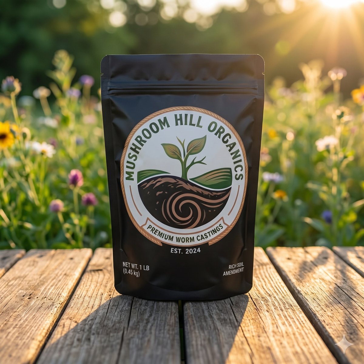 1 lb bag of Mushroom Hill Organics premium worm castings